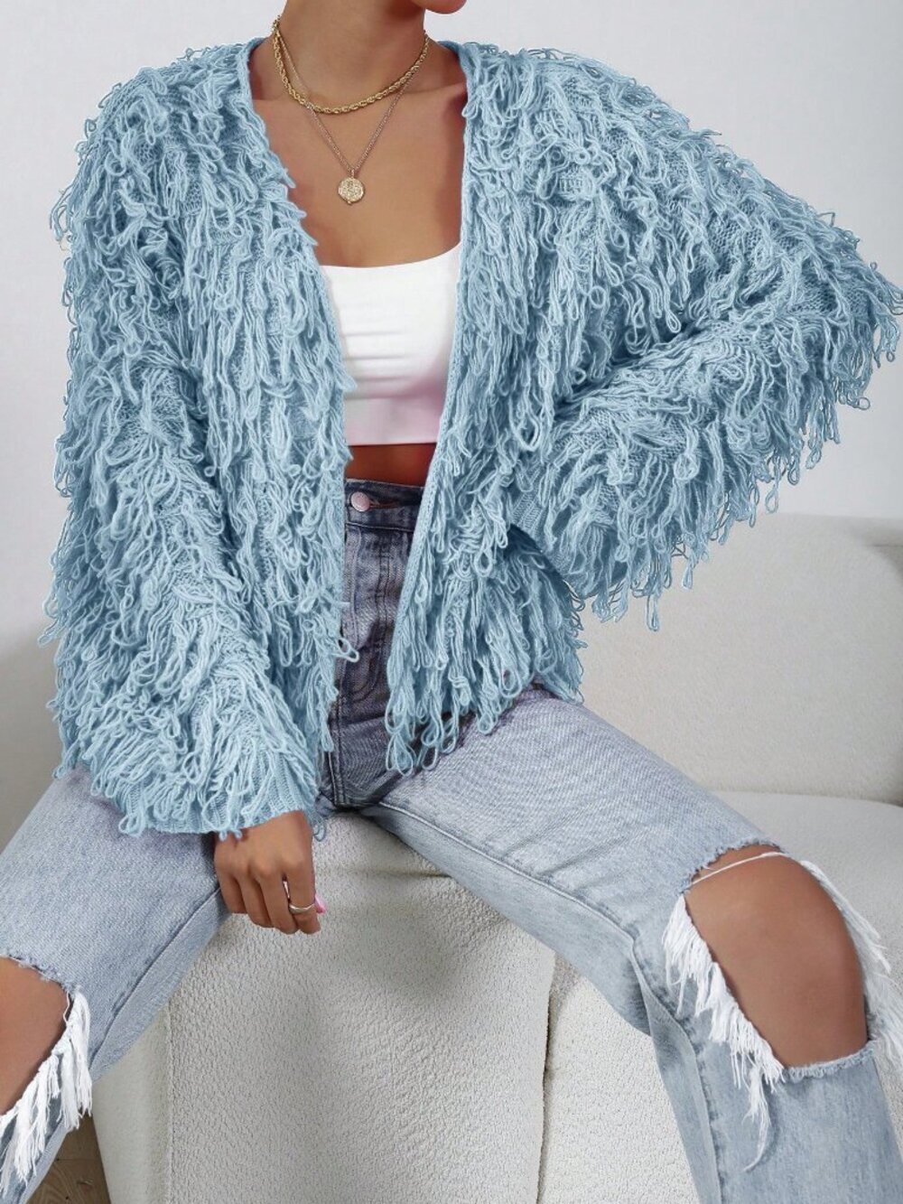 Women's Fringe Decor Casual Cardigan - Picture 7 of 7
